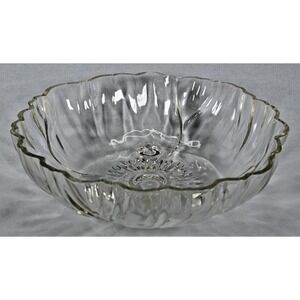 Vintage Indiana Glass Heavy Serving Bowl Clear Sunflower Three Footed